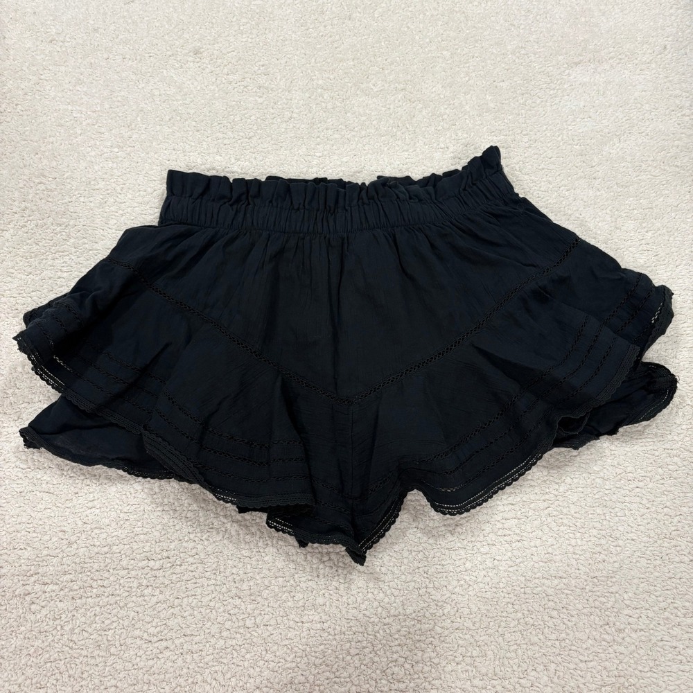 Aerie Rock N Ruffle Lace Hem Skort Black Cottagecore Whimsy Boho Skirt Sz Medium